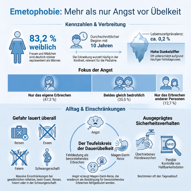 Emetophobie betrifft ganz überwiegend Frauen Infografik zur Verteilung der Emetophobie zwischen Frauen und Männern